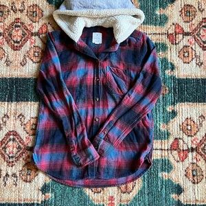American Eagle Outfitters Vintage Boyfriend Plaid Hooded Flannel Shirt